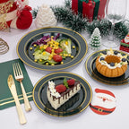 NOCCUR 200PCS Green Plastic Plates for 100 Guests - Include 100PCS 10" Dinner/ 100PCS 7" Dessert Disposable Plates Heavy Duty - Ideal for Party/Wedding/Christmas