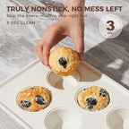 HONGBAKE Nonstick Ceramic Muffin Pan, 6 Cup Muffin tin for Baking, Non-toxic Cupcake Pan, Heavy-duty Aluminized Steel Cupcake Tray with Diamond Texture, Easy To Clean, Cream
