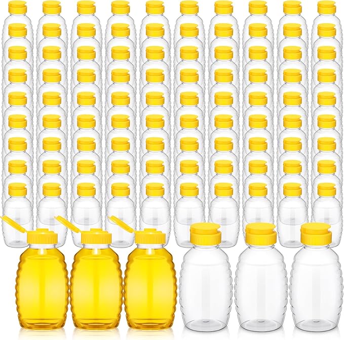 Tioncy 96 PCS Clear Plastic Honey Bottles 16 Oz Honey Jars with Lids Honey Bottle Containers Empty Honey Bear Bottle Squeeze Honey Bottle for Easy Storing and Dispensing
