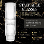 Kitchen Lux Ribbed Drinking Glasses - Ribbed Glass Cups 12 oz - Ribbed Glassware Set of 6 - Textured Vintage Retro Ripple Aesthetic Glass Ware for Whiskey Cocktail Beer Water, Coffee Bar Accessories
