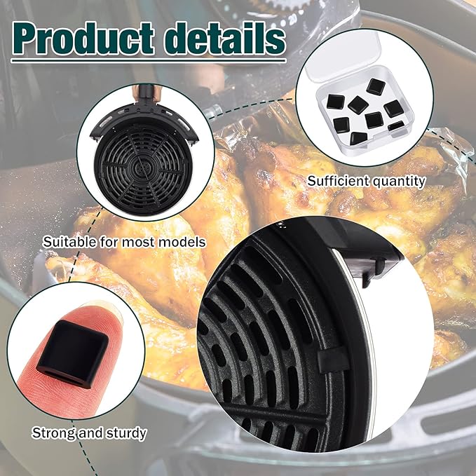 Cunhill 8 Pieces Air Fryer Rubber Bumpers Silicone Anti-scratch Protective Covers Black Air Fryer Rubber Feet Replacement Accessories Compatible with Chefman Gowise Powerxl(0.43 x 0.43 x 0.15 Inch)