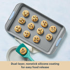 Pyrex (3-Piece) Metal Cookie Sheet Bakeware Set, Lightweight Stainless Steel Baking Trays with Heatsafe Silicone Handles, Cookie Sheet Baking Pan, Cerulean