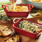 Rachael Ray Solid Glaze Ceramics Au Gratin Bakeware/Baker Set, Rectangular, 2 Piece, Red