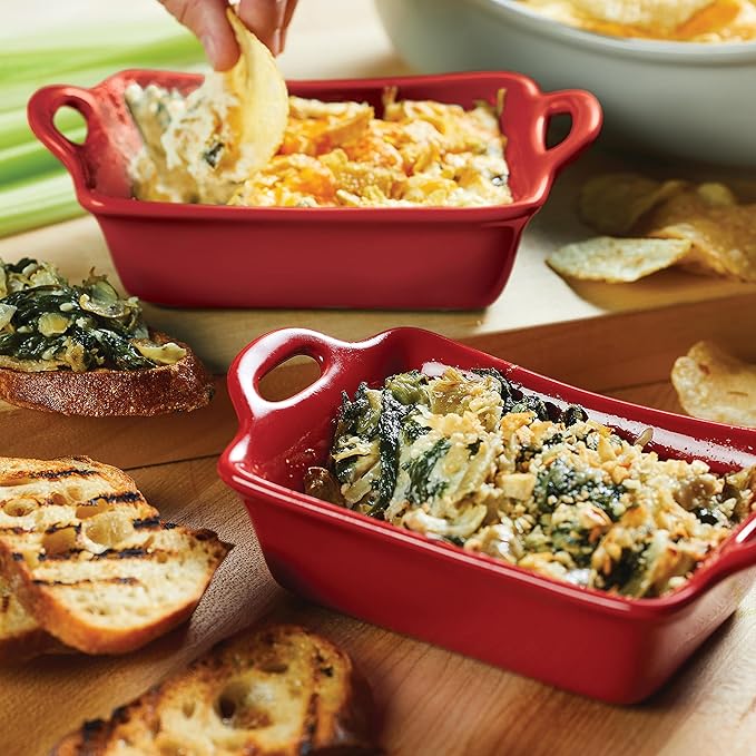 Rachael Ray Solid Glaze Ceramics Au Gratin Bakeware/Baker Set, Rectangular, 2 Piece, Red