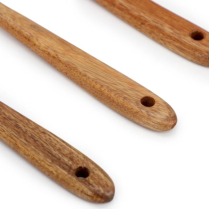 Elama 7 Piece Acacia Wood Kitchen Cooking Utensil Set and Rotating Kitchen Utensil Crock, Cooking Tools, Kitchen Utensils, Countertop Storage (7 Piece Slotted)