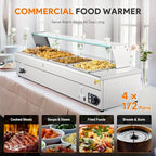 WILPREP 4-Pan Commercial Food Warmer with Sneeze Guard, Four 1/2 Pans, 1500W Countertop Electric Warmer, 86-185°F Adjustable Temp Control, Stainless Steel Buffet Bain Marie