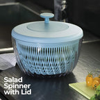 GUZZINI 10" Salad Spinner with Lid - Matte Blue, Wash, Spin & Dry Vegetables, Fruits, Salad, Built in Draining - Fruit Washer Fruit Dryer, Home Gadgets & Kitchen Tools