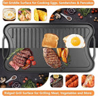 Reversible Cast Iron Griddle Plate for Gas Grill, Stovetop Grill Pan for Electric Stove, Pre-Seasoned Grill Griddle Pan for Gas Stove Top 2 Burner, Extra Large Stove Top Grill Plate 20" x 10.5"