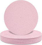 Round Placemats Set of 6, Cotton Rope Woven Table Mats, Hot Pads for Kitchen, Non Slip Heat Resistant Place Mats, 13 Inches Braided Placemat for Farmhouse Decor and Kitchen Table Decor (Pink)