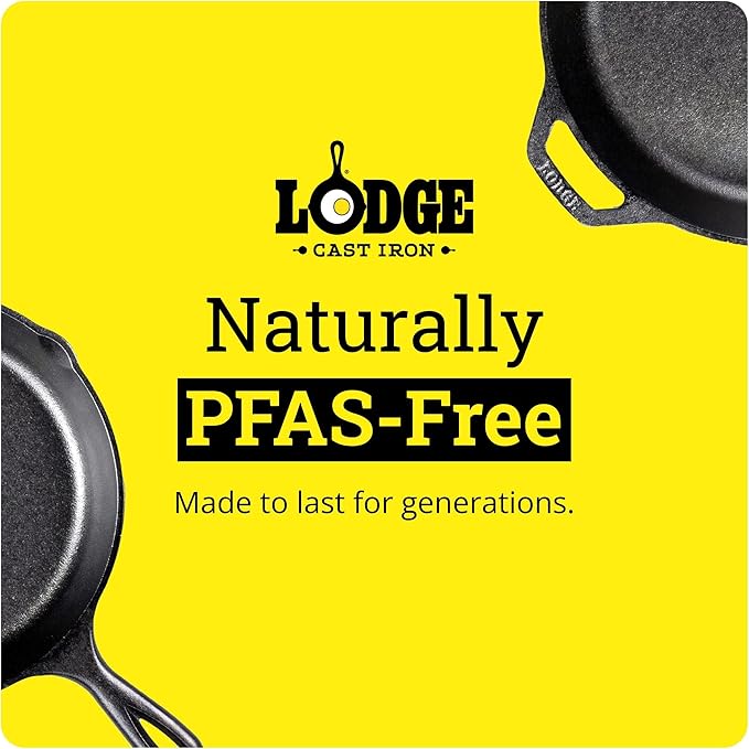 Lodge Seasoned Cast Iron Skillet - PFAS-Free, Non-Toxic Cookware - Use with an Oven, Stove, Grill, or Campfire - Naturally Non-Stick & Oven Safe - 10.25 Inches