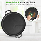 NutriChef 13-Inch Flat Cast Iron Pizza Pan - Versatile Pre-Seasoned Round Cooking Griddle w/ Built-In Handles for Oven, Grill, Stove, and Campfires