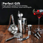Cocktail Shaker Set Bartender Kit, Godmorn 15Pcs Bartender Shaker Set, 304 Stainless Steel Martini Shaker and Strainer, Bar Tool Set with Bamboo Stand, Recipe Book, for Home and Bar Party