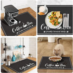 CooRug Absorbent Coffee Mat, Fashion Dish Drying Mat for Kitchen Counter Coffee Bar Accessories Espresso Machine Dish Rack 17" x 32" Black