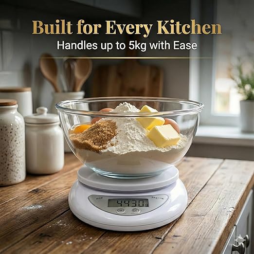 Digital Kitchen Scale – Food Scale for Cooking & Baking (5 kg/11 lb) – High-Precision Weight Scale in Grams Oz Lb – Stainless Platform with LCD Display & Tare Function – Batteries Included