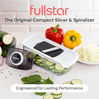 Fullstar Mandoline Slicer for Kitchen, Fruit Cutter, Cheese Grater, Cucumber Slicer, Veggie Spiralizer, Food Cutter & Kitchen Gadgets & Gifts with Safety Glove (6 in 1, Black)