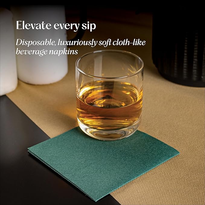 Disposable Linen-Feel Cocktail Napkins, 200-Pack 5" x 5" WOOD Paper Beverage Napkins For Bar, Restaurant And Café, Dessert Napkins For Party, Wedding Or Event