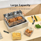 Commercial Deep Fryer with Baskets, 3400W 12.7QT/12L Thickened Stainless Steel Countertop Electric Oil Fryer, Large Capacity with Temperature Control (12L Pro)