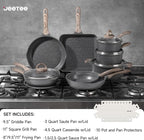 JEETEE Pots and Pans Set Non Stick 23pcs, Healthy Kitchen Cookware Sets, Induction Cooking Set W/Gray Frying Pans, Saucepans, Sauté & Griddle & Crepe Pan (PFOA, PFAS Free)