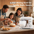 Kitchen in the box Stand Mixer - 6.5 Quart Mixing Bowl with Handle, 900 Watt Heavy Bread Dough Standing Mixers Tilt-head with Dough Hook, Whisk, Flat Beater and Splash Guard (Cream)