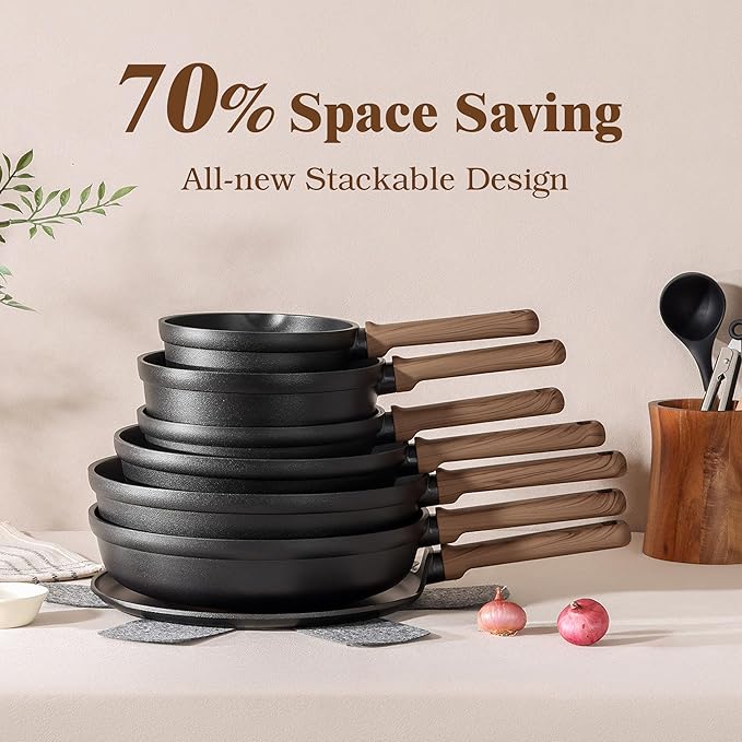 SENSARTE 20Pcs Nonstick Pots and Pans Set, Black Titanium Non Stick Cookware Set, Healthy Kitchen Cooking Set, Induction Compatible, Dishwasher Safe, PFOA/PFOS Free
