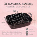 Uukrave Turkey Roasting Pan with Rack (U-Shaped), Extra Large 18.5 x 14.6 Inch Nonstick Roaster Pan for 25 lb Turkey or Chicken, Deep Oven Tray with Wide Handles, Heavy Duty Steel, Nontoxic