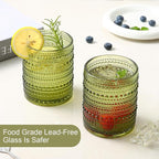 ZMOWIPDL Vintage Glassware Drinking Glasses Set of 6,12 oz Hobnail Glass Cups,Embossed Green Water Tumbler,for Beer,Cocktail,Whiskey,Juice and Various Mixed Drinks- 1 Cleaning Brush