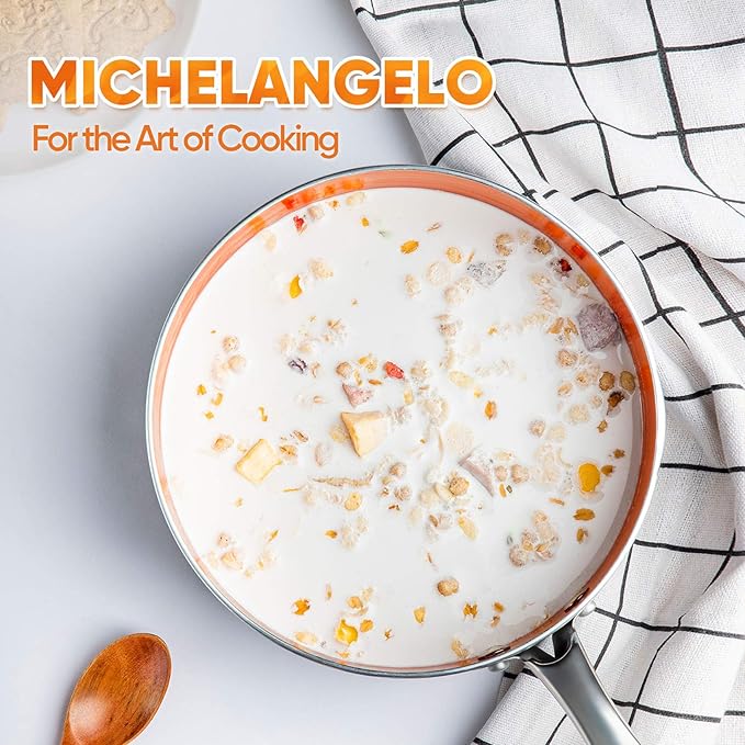 MICHELANGELO Nonstick 2 Quart Sauce Pan with Lid, Ultra-Nonstick Copper Sauce Pot 2 Qt, Ceramic Saucepan with Lid, Small Pot with Ergonomic Handle, Induction Compatible, Oven Safe