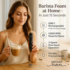 Nova Rechargeable Milk Frother & Coffee Whisker with Dual Spring Tech | 1 Year Replacement Warranty (MILK FROTHER)