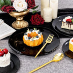 PULOTE 200PCS Black Plastic Plates - Heavy Duty Black Disposable Include 100 Each (10 inch Dinner & 7 inch Dessert) Plates, Disposable for Party, Birthday & New Year