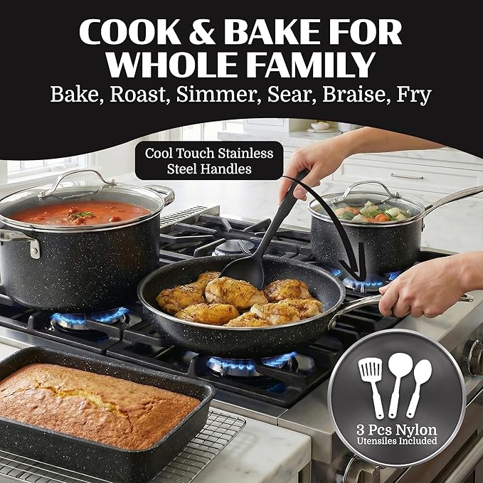 Granitestone Ceraluxe 20 Pc Ceramic Cookware Set Nonstick, Complete Pots and Pans Set Non Stick for Kitchen with Bakeware, Utensils & Steamer, Non Toxic Made Without PFOA PFOS, Oven & Dishwasher Safe