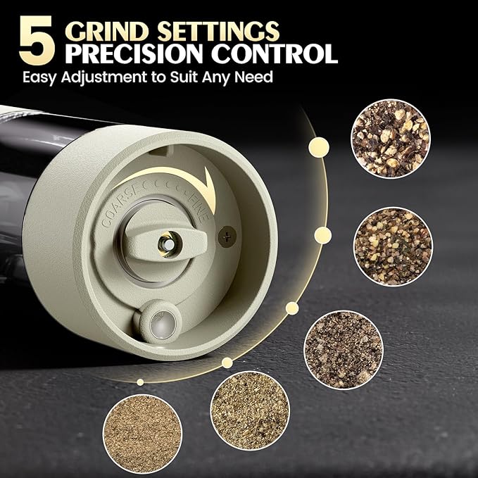 1 Pack Salt and Pepper Grinder-Electric Adjustable Coarseness Salt Pepper Grinder Shakers House Warming Gifts Automatic Battery Pepper Mill Shakers Gifts for Women Wedding Registry Must Haves