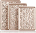HONGBAKE Nonstick Baking Sheet Pan Set of 3, Cookie Sheets for Oven, Non-Toxic Half/Quarter/Jelly Roll Pans with Floral Swirl Texture, Heavy Duty 0.8mm Thick Oven Trays for Cooking, Champagne Gold