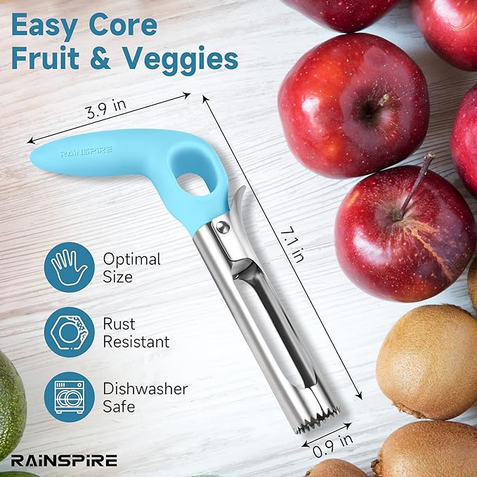 Rainspire Apple Corer Tool Kitchen Apple Core Remover Stainless Steel Comfortable Nonslip Handle, Dishwasher Safe, Blue