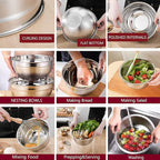 MIKULA Mixing Bowls Set, 22PCS Large Stainless Steel Mixing Bowl with Lids Set, Large Nesting Bowls 7/6/4.5/3.5/2.5QT, Measuring Cups and Spoons Baking Storage Metal Bowl for Kitchen Prep Supplies