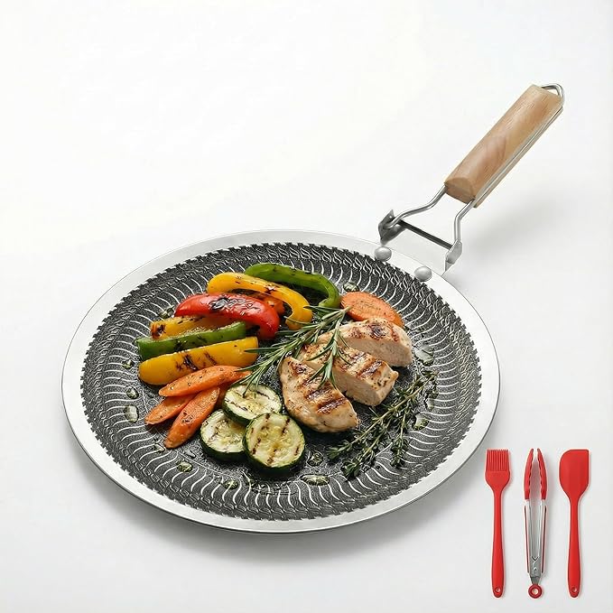 Nonstick Stainless Steel Cookware, 12-Inch Round Griddle Pan with PFAS-Free PURELYSEAR Ceramic Technology, Scratch Proof, Cool Grip Handles, Dishwasher Safe