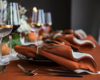 Solino Home Linen Napkins Set of 4 - Classic Hemstitch 100% Pure Linen Cinnamon Dinner Napkins Cloth 20 x 20 Inch for Winter - Handcrafted and Machine Washable