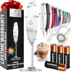 Zulay Kitchen Powerful Milk Frother Wand With 4 AA Duracell Batteries - Ultra Fast Handheld Drink Mixer - Electric Whisk Foam Maker for Coffee, Lattes, Cappuccino, Matcha & Creamer - Quartz