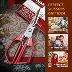HUUSK Kitchen Scissors for Food - Stainless Steel Kitchen Shears, Sharp Red Meat Scissors Dishwasher Safe, Heavy Duty Poultry Shears, Japanese Cooking Scissor for Chicken, Christmas Gift for Men Women