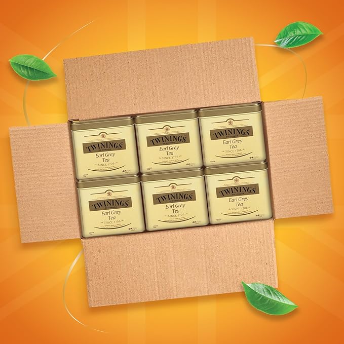 Twinings Earl Grey Loose Black Tea Tins, 7.05 Ounce Tins (Pack of 6), Flavoured with Citrus and Bergamot, Caffeinated, Enjoy Hot or Iced