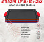 Nonstick Cookie Sheet Pan Carbon Steel Oven Tray Sheet Pan with Red Silicone Handles -large Bakeware Pan Tray with Gray Coating Inside & Outside (Pack of 2)