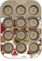 GoodCook BestBake Nonstick Textured Carbon Steel Muffin Pan, 12cp, Bronze