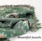 MSGKV Boho Throw Blanket for Couch Bed 100% Cotton Blankets Woven Green Blanket,Versatile Double Sided, Super Soft Warm Blanket 60''x 80''