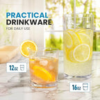 Zulay Kitchen Plastic Drinking Glasses (Set of 8) – Mixed 16oz & 12oz Acrylic Shatterproof Cups for Home, Kitchen & Outdoors – Crystal Clear Glass Look – BPA & Lead-Free – Top-Rack Dishwasher Safe