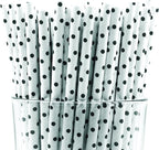 Pack of 900 Black Polka Dot Biodegradable 4-Ply Paper Drinking Straws (Compostable, Non-toxic, BPA-free)
