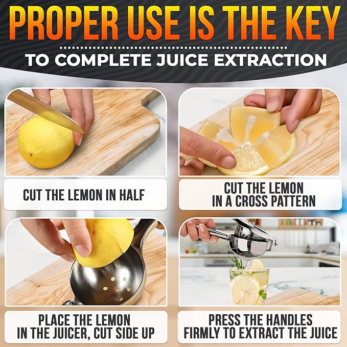 Stainless Steel Lemon Squeezer – 8.3"x2.6" Lime Squeezer | Heavy-Duty, Ergonomic Handheld, Juicer for Citrus Juice Extraction for Holiday & Festive Drinks, Great Kitchen Gifts for Chefs