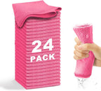 Microfiber Cleaning Cloth-24Pcs (13x13 inch) Ultra Soft Highly Absorbent Rags for Housekeeping-Machine Wash (HotPink)