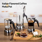 6 Cup Glass Clear Moka Pot Thickened 304 Stainless Steel Stovetop Espresso Maker Italian Coffee Machine 300ml 10.6oz Classic Mocha Cafe Greca Coffee Suitable for Gas Induction