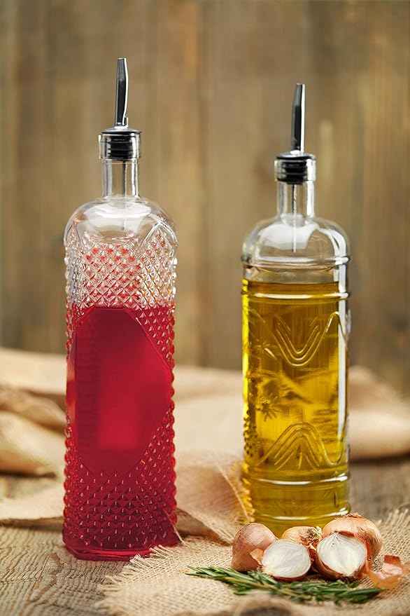 Large Clear Decorative Glass Bottle with Spout and Cork, 32oz, 1 Bottle - Design: Kristal (3in X 11.9in)