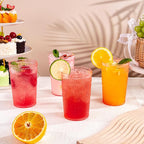 Ciaell 12 Pack Romantic Plastic Water Glasses - 14 Oz Pink Vintage Drinking Glasses, Embossed Ribbed Plastic Cups, Textured Striped Set for Juice, Beverages, Beer, Cocktail & Mother's Day