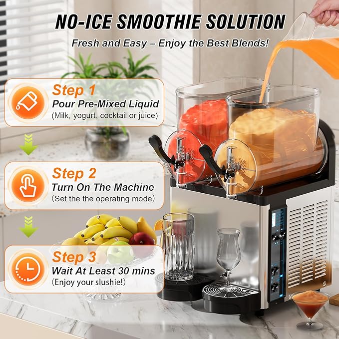 Ultimate Commercial Slushy Machine – 12X2 Tank Stainless Steel Slush Machine,Commercial Frozen Drink Maker for Juices, Margaritas, and Cocktails – Ideal for Bars and Restaurants